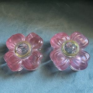 Vintage Colony Crystal Pink Dogwood Flower Candleholder Set of 2